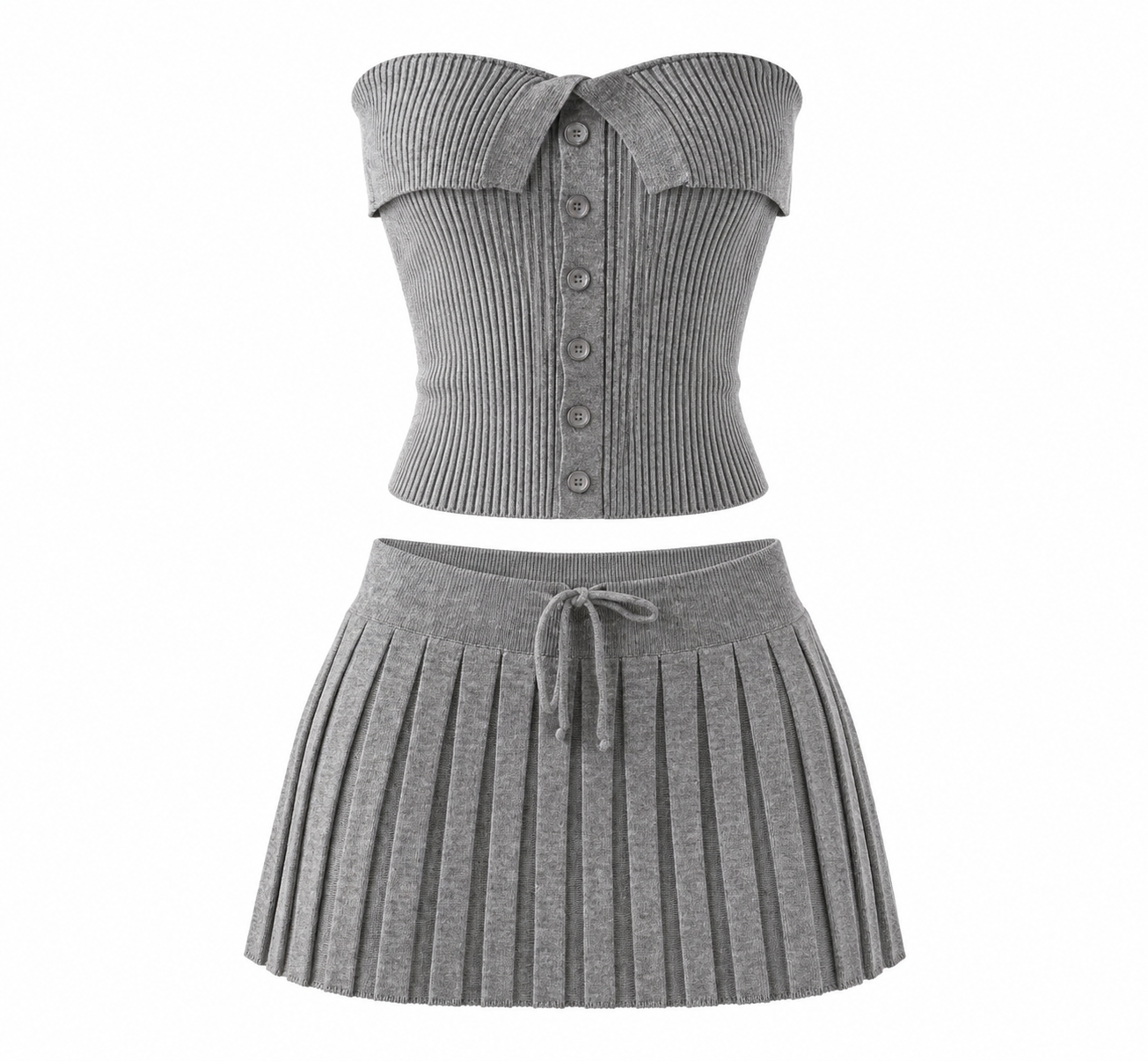 Unfold Grey Knit Skirt Set