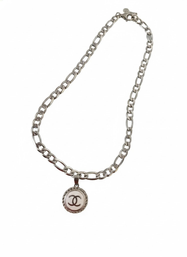 Silver Reworked Chanel Button Necklace