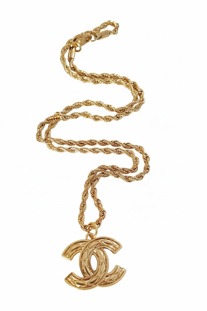 Gold Textured Vintage Reworked Chanel Button Necklace